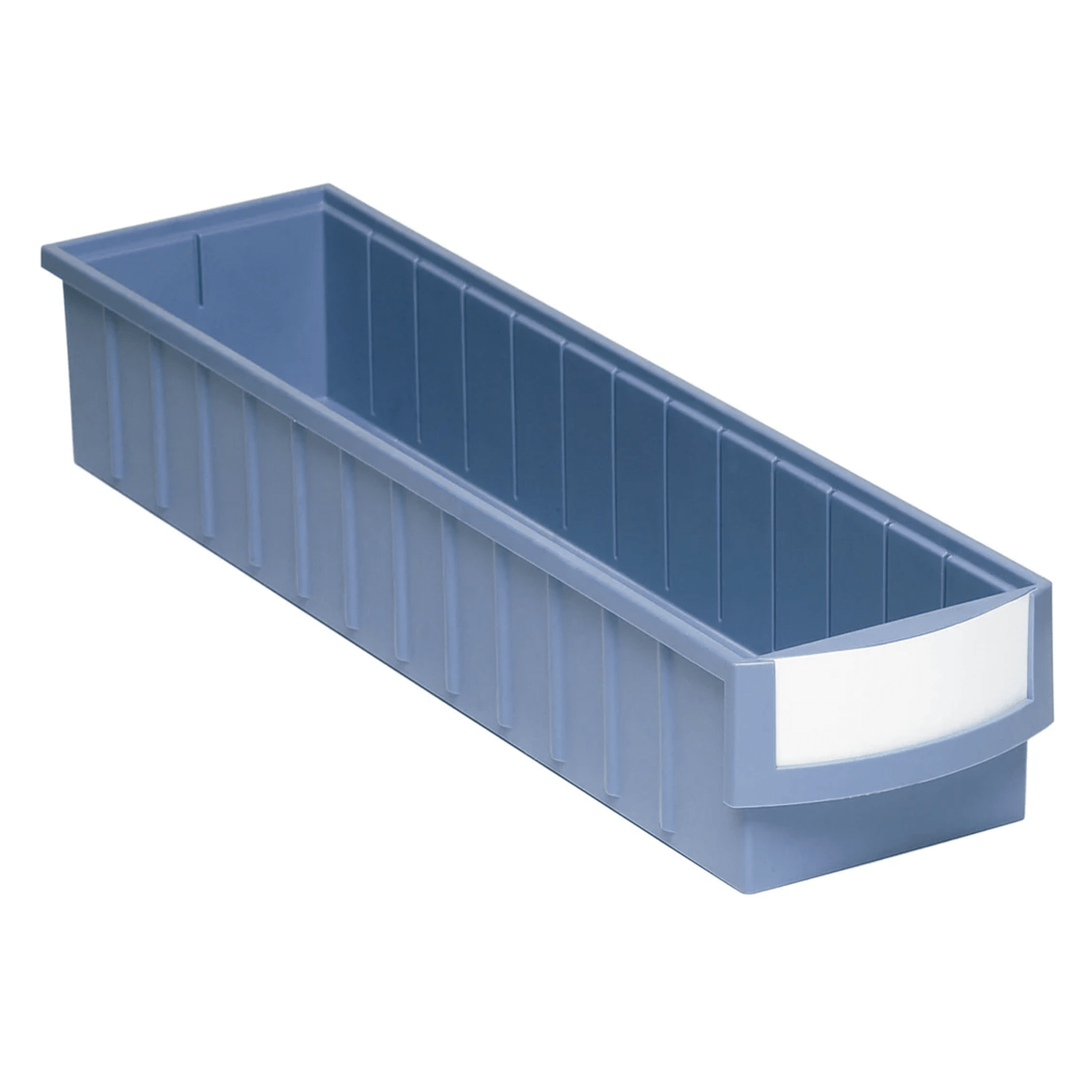 RackZone Standard Shelf Bin 500d x153w x105h, blue plastic with white label.