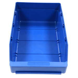 RackZone Standard Shelf Bin ST3018, blue, 300x180x95mm, empty and front-facing.