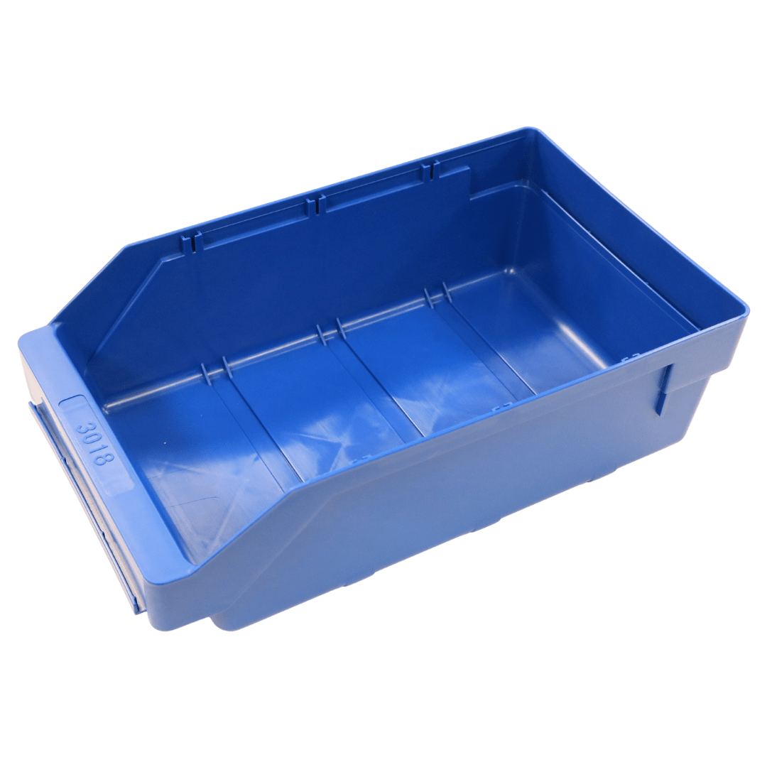 RackZone Standard Shelf Bin ST3018, 300x180x95mm, blue, sloped front.