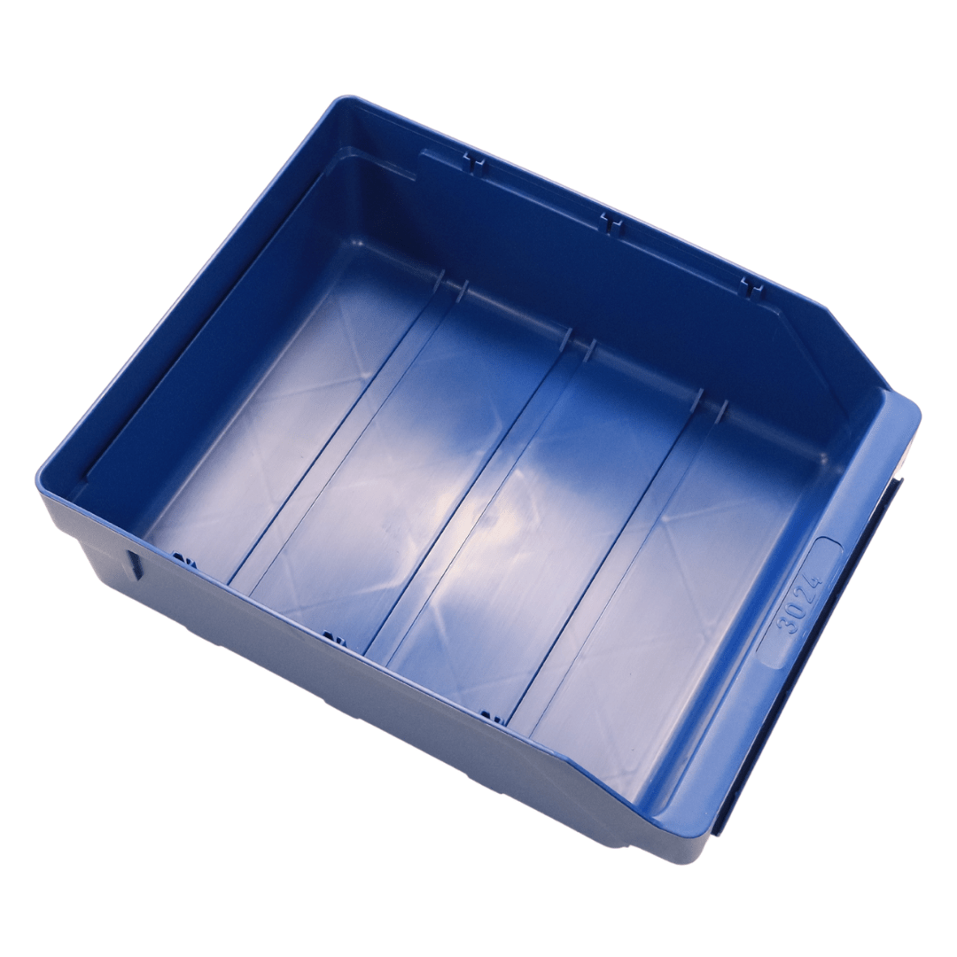 RackZone Standard Shelf Bin 300d x 240w x 95h Blue ST3024 for cabinet storage.