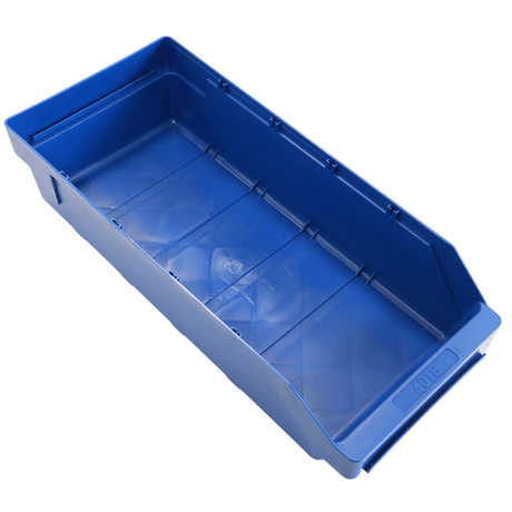 RackZone Standard Blue Shelf Bin 400x180x95mm with open front and angled sides.