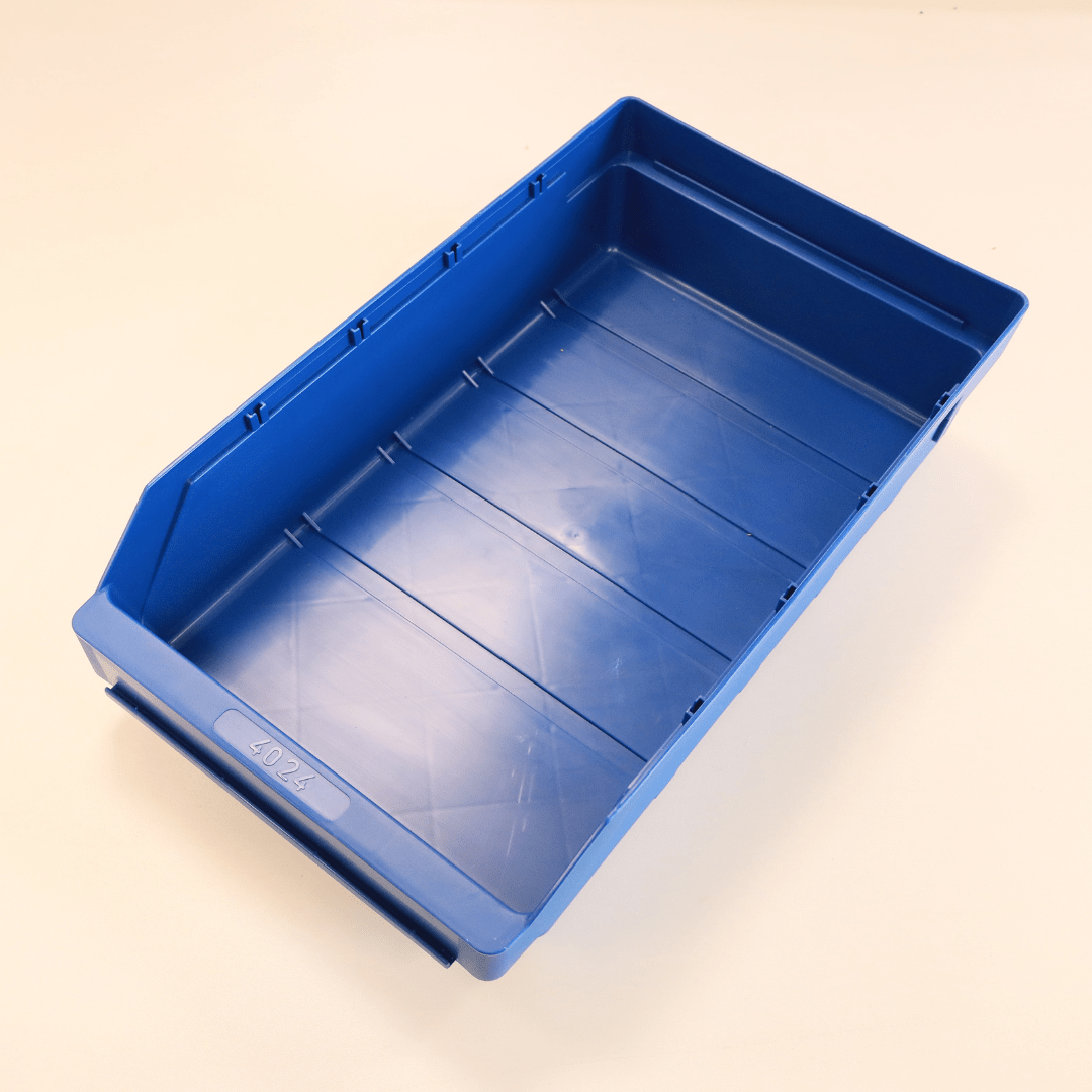 RackZone Standard Shelf Bin ST4024 Blue on a light-colored surface.