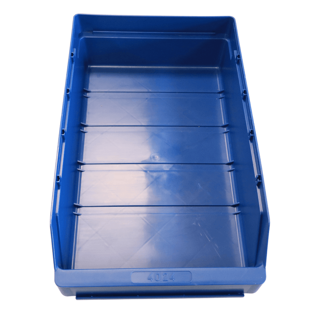 RackZone Standard Shelf Bin 400d x 240w x 95h Blue ST4024 with raised sides.
