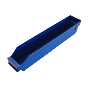 RackZone ST5009 blue shelf bin 500d x 90w x 95h, open top, angled sides.