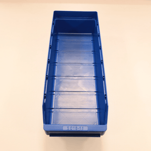 The RackZone ST5018-11 blue shelf bin sits on a light beige surface.