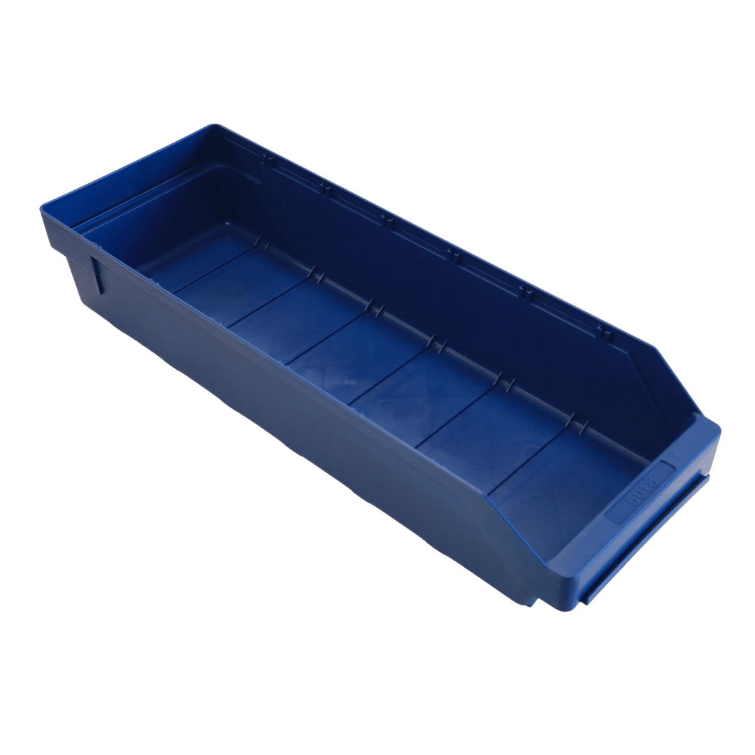 RackZone Standard Shelf Bin 500d x 180w x 95h Blue ST5018 with open front.
