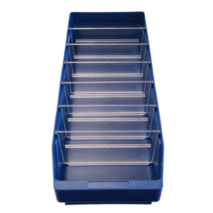 RackZone Standard Shelf Bin ST5018, blue, 6 divider slots, recyclable polypropylene.