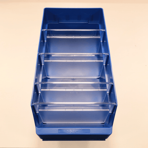 RackZone Standard Shelf Bin ST5024-15 Blue with clear dividers, 500x240x150mm.