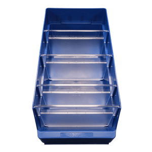 RackZone Standard Shelf Bin ST5024-15 Blue with divider slots, top view.