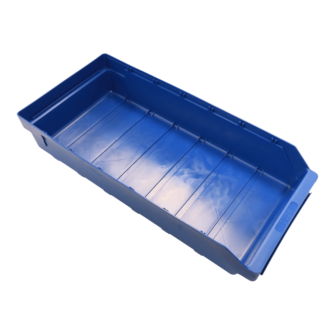 RackZone Standard Shelf Bin ST5024, 500x240x95mm, blue, open top, raised sides.