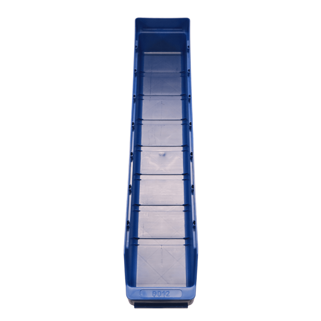 RackZone Standard Shelf Bin 600d x 120w x 95h Blue ST6012 viewed from above.
