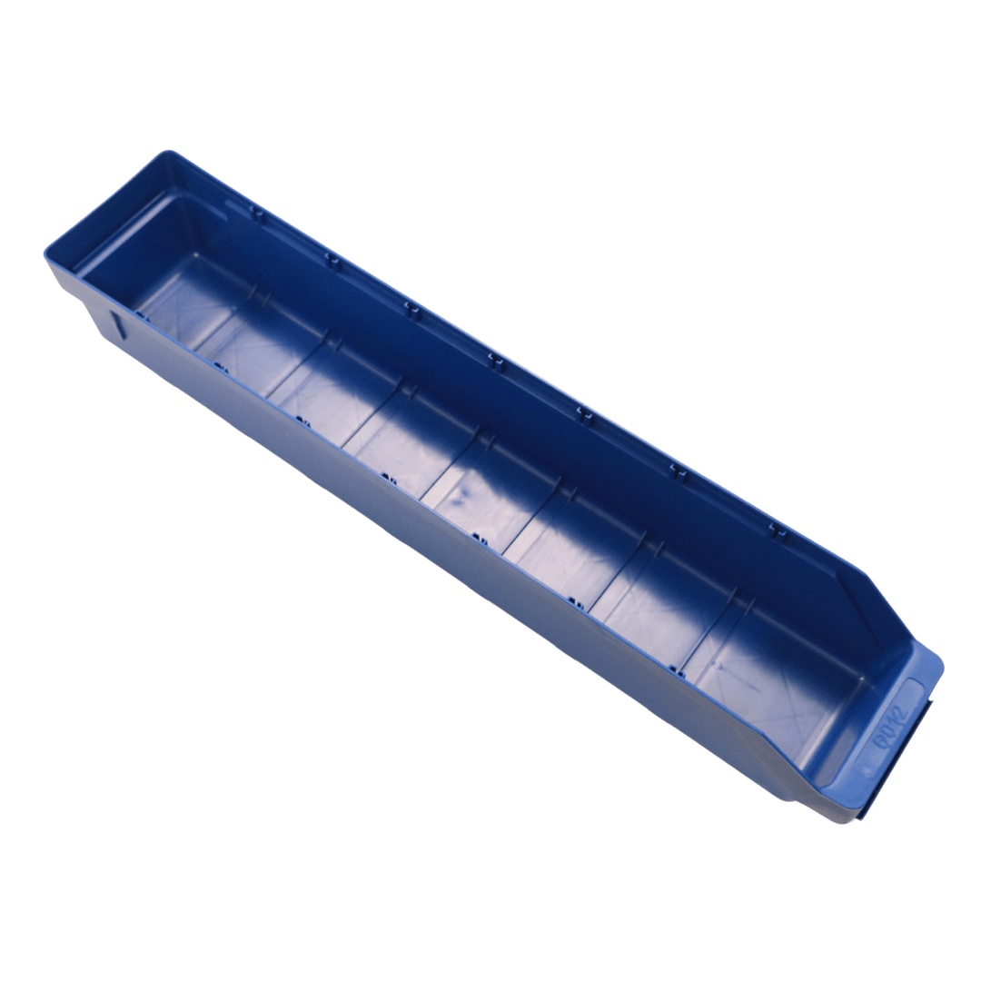A blue RackZone Standard Shelf Bin ST6012, 600x120x95mm polypropylene.