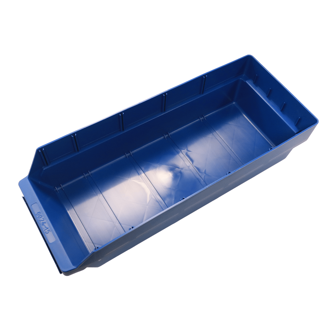 RackZone Standard Blue Shelf Bin 600x240x150mm with raised sides.