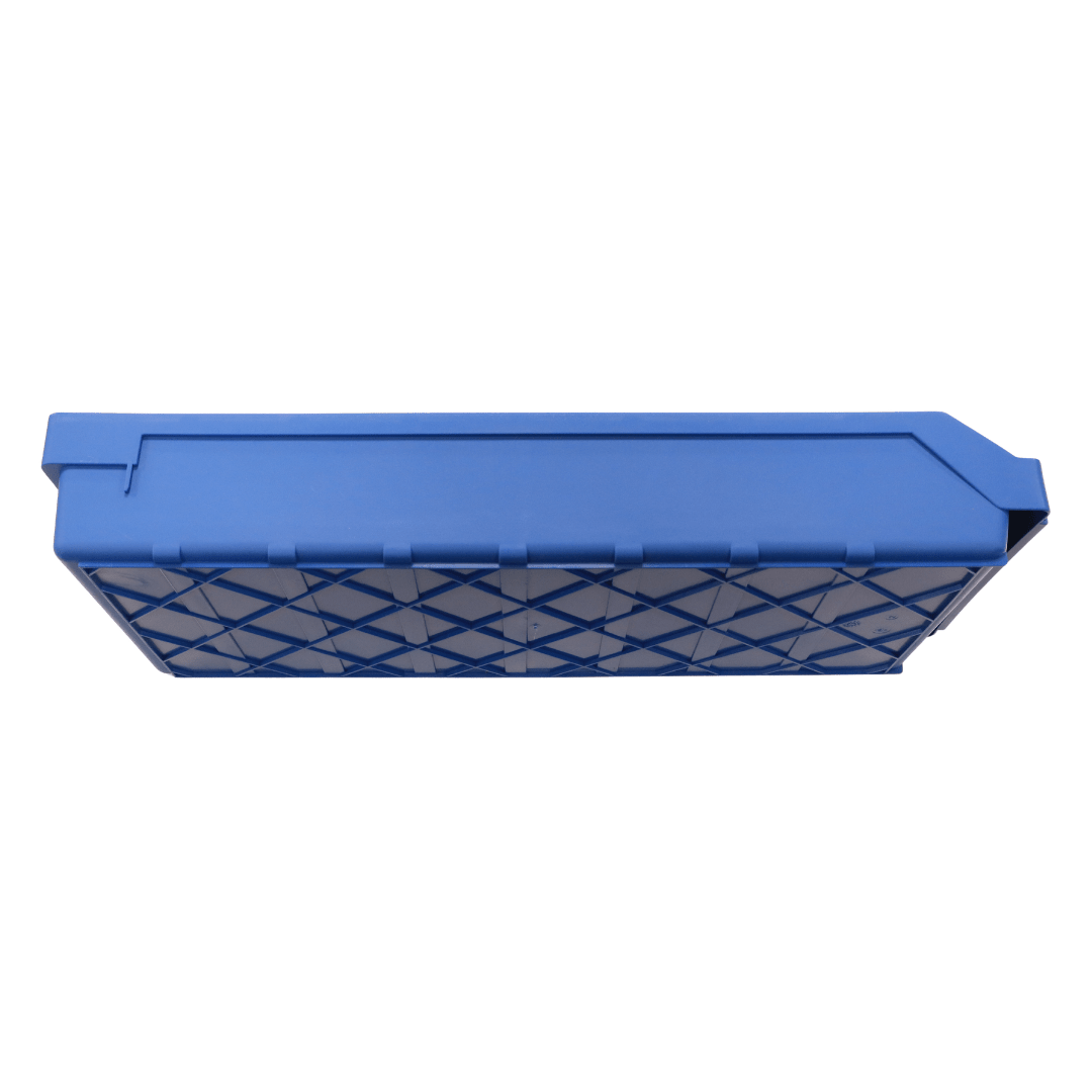Blue RackZone Standard Shelf Bin ST6024 beside a rectangular air filter.
