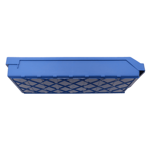 Blue RackZone Standard Shelf Bin ST6024 beside a rectangular air filter.