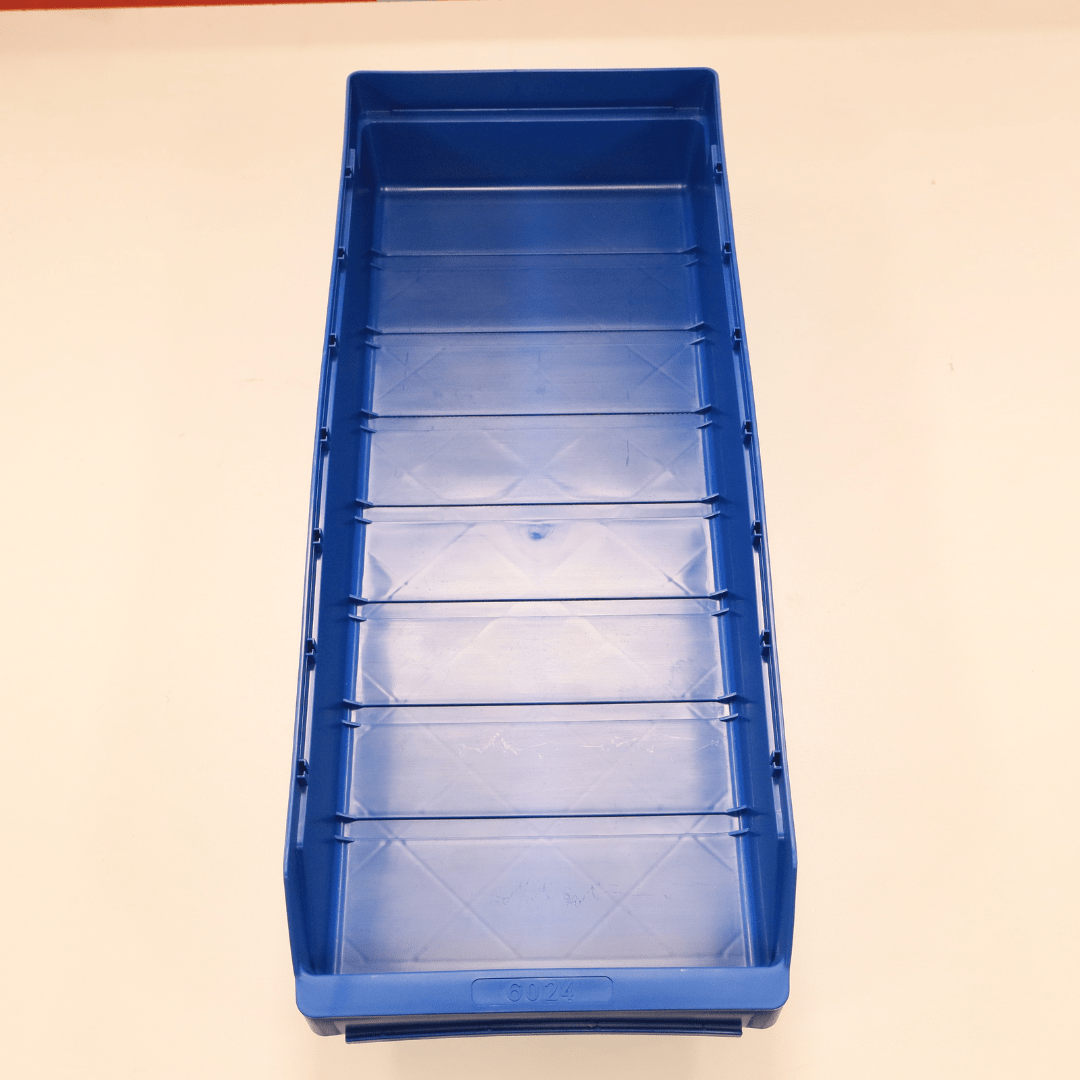 RackZone Standard Shelf Bin 600d x 240w x 95h Blue ST6024 on white surface.