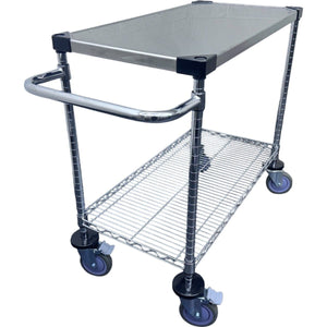 RackZone 2-tier Stainless Steel Trolley 820Hx1060Wx460D with locking wheels.