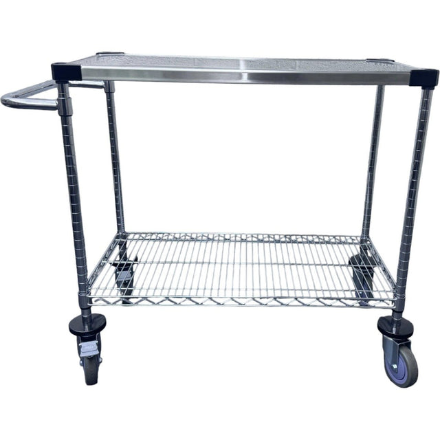 RackZone Stainless Steel Trolley, 2 Tier, 820H x 1060W x 460D, on four wheels.