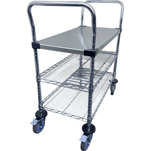 RackZone 3-tier stainless steel trolley with casters, 1010H x 1000W x 460D.