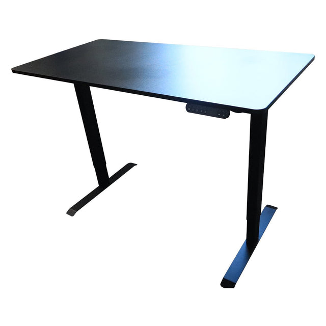 RackZone Straight Sit-Stand Desk: single motor, height adjustable, black.