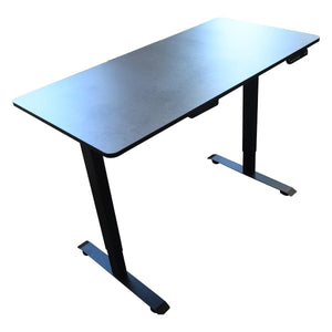 RackZone Straight Sit-Stand Desk, black, metal legs, single motor height adjust.