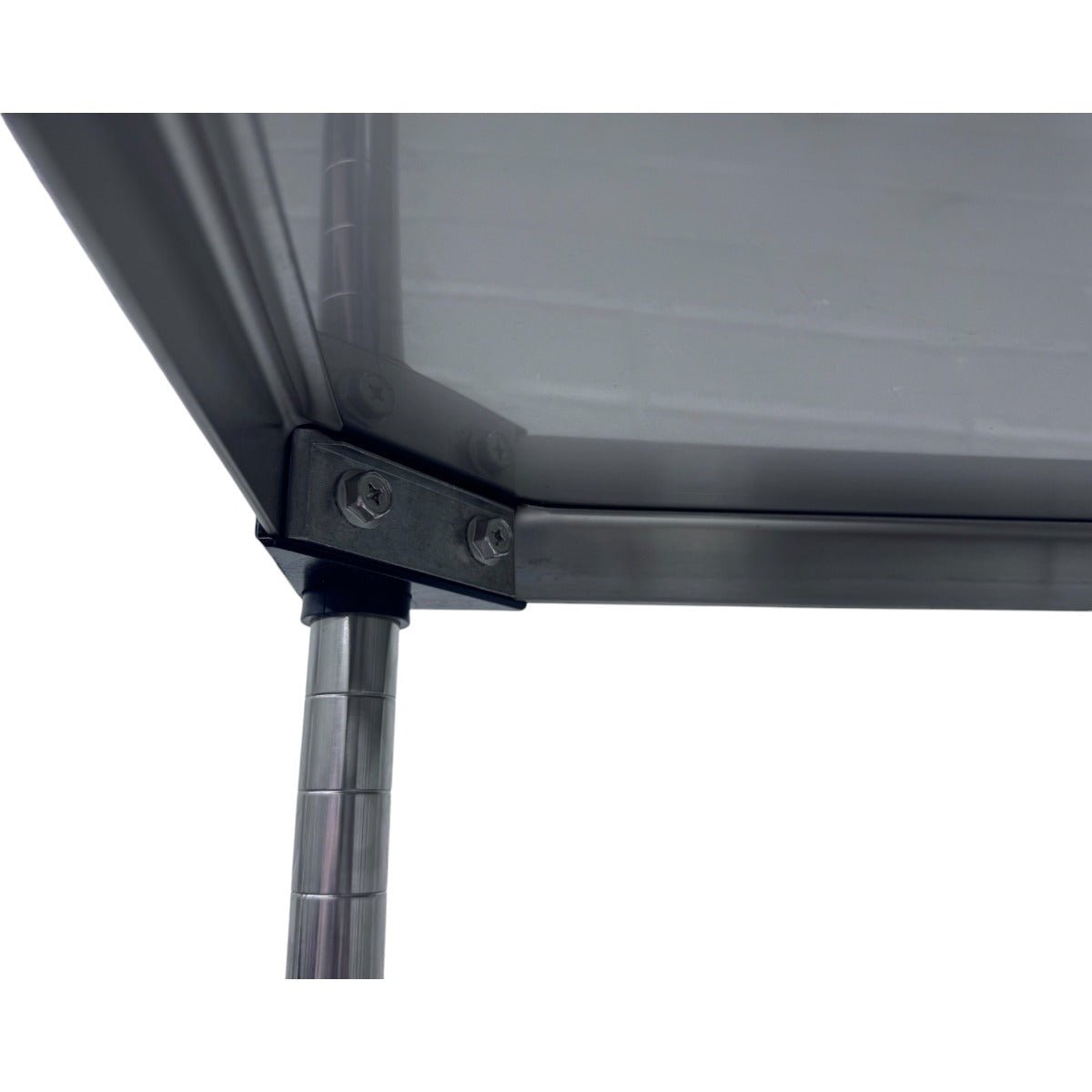 Close-up of bolted joints on RackZone Stainless Steel Shelving, 4 Level.