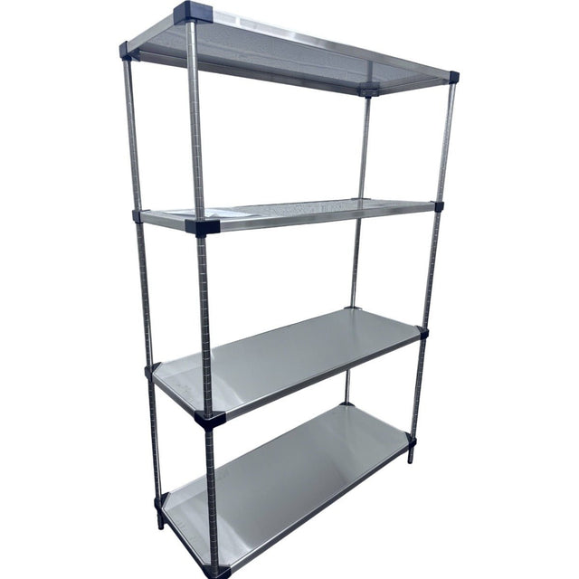 RackZone Stainless Steel 4 Level Shelving, 1820H x 1210W x 457D.