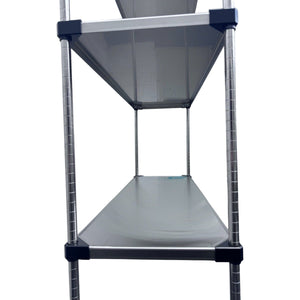 RackZone Stainless Steel Shelving 1820H x 1210W x 457D, 4 levels, side view.