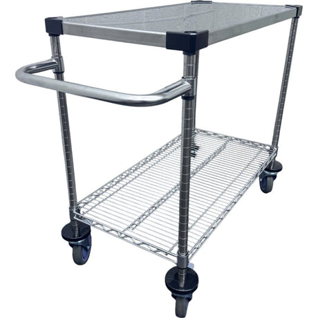 RackZone Stainless Steel Trolley, 2 Tier, 820H x 1060W x 460D, with wheels and handle.