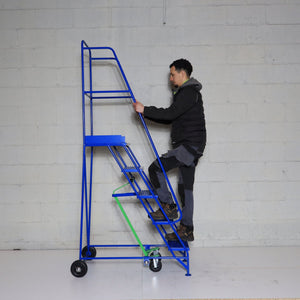 Industrial 05 tread mobile step NARROW AISLE 2250h x 600w x 1270 long - Platform 1250mm high BLUE - RackZone