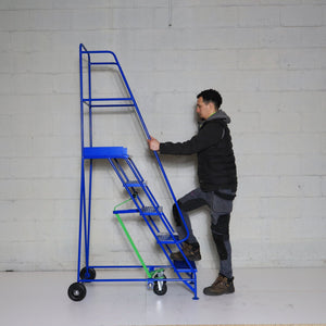 Industrial 05 tread mobile step NARROW AISLE 2250h x 600w x 1270 long - Platform 1250mm high BLUE - RackZone