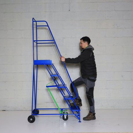 Industrial 05 tread mobile step NARROW AISLE 2250h x 600w x 1270 long - Platform 1250mm high BLUE - RackZone