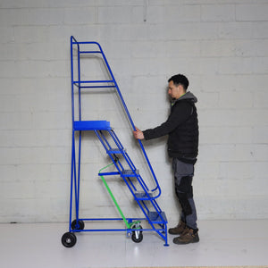 Industrial 05 tread mobile step NARROW AISLE 2250h x 600w x 1270 long - Platform 1250mm high BLUE - RackZone