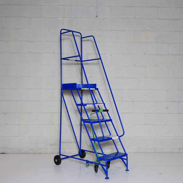 Industrial 05 tread mobile step NARROW AISLE 2250h x 600w x 1270 long - Platform 1250mm high BLUE - RackZone