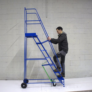 Industrial 07 Tread Mobile Step Narrow Aisle 2750H x 630W x 1510L - Platform 1750mm High Blue - RackZone