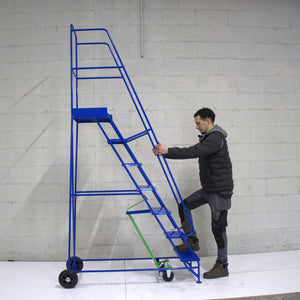 Industrial 07 Tread Mobile Step Narrow Aisle 2750H x 630W x 1510L - Platform 1750mm High Blue - RackZone