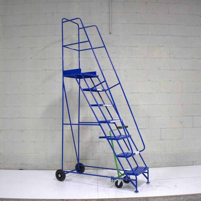 Industrial 07 Tread Mobile Step Narrow Aisle 2750H x 630W x 1510L - Platform 1750mm High Blue - RackZone
