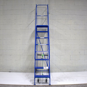 Industrial 08 tread mobile step NARROW AISLE 2750h x 630w x 1510 long - Platform 2000mm high BLUE - RackZone