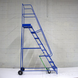 Industrial 08 tread mobile step NARROW AISLE 2750h x 630w x 1510 long - Platform 2000mm high BLUE - RackZone
