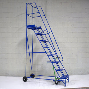 Industrial 08 tread mobile step NARROW AISLE 2750h x 630w x 1510 long - Platform 2000mm high BLUE - RackZone