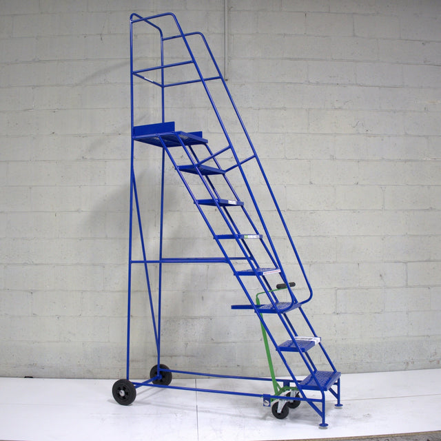 Industrial 08 tread mobile step NARROW AISLE 2750h x 630w x 1510 long - Platform 2000mm high BLUE - RackZone