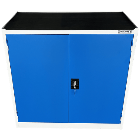 RackZone Two Door Storage Cabinet with locking doors and adjustable shelves.