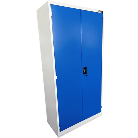RackZone Grey/Blue steel cabinet, two doors, central lock, 1830Hx914Wx457D.