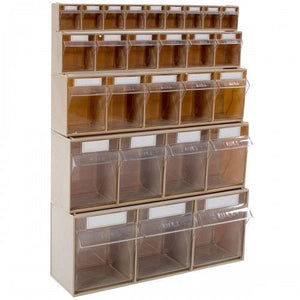 RackZone Tilt Bin System 1 800h x 600w with three clear plastic storage rows.