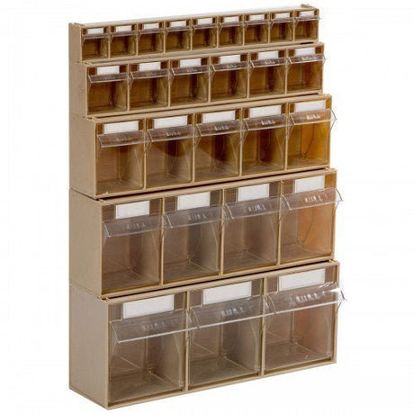 RackZone Tilt Bin System 1 800h x 600w, wall-mounted with 4 rows of bins.