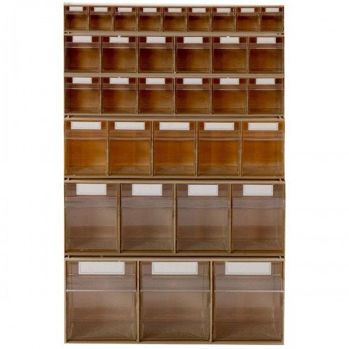 RackZone Tilt Bin System 2: Durable plastic organizer with assorted labeled drawers.