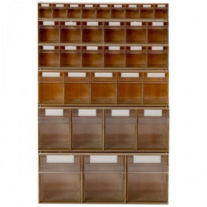 RackZone Tilt Bin System 2: Durable plastic organizer with assorted labeled drawers.