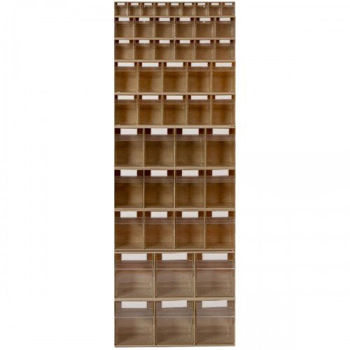 RackZone Tilt Bin System 4: 1720h x 600w wooden shelf with plastic bins.