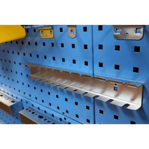 RackZone Wall-Zone Ultimate Kit on a blue perforated pegboard wall.