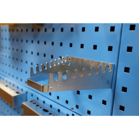 RackZone Wall-Zone Ultimate Kit on blue perforated panel for garages.